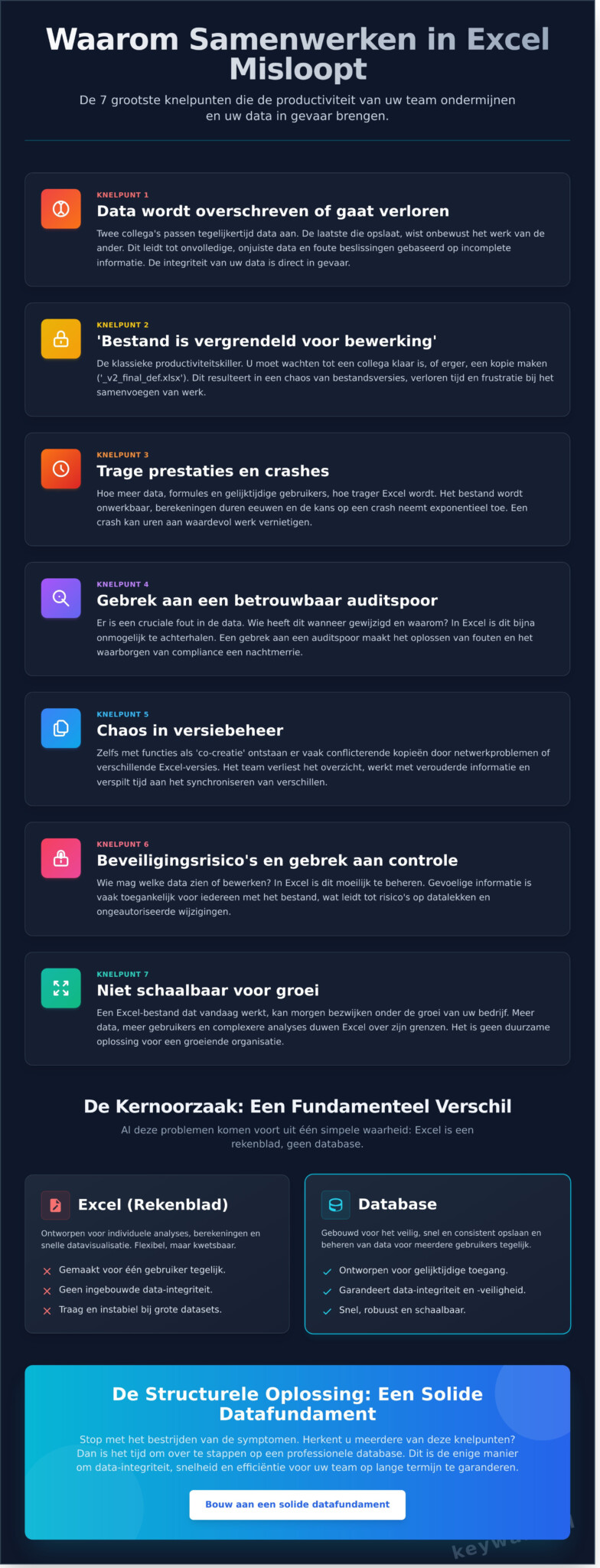 Meerdere Gebruikers in één Excel Bestand: De 7 Grootste Problemen (en de Oplossing) - Infographic