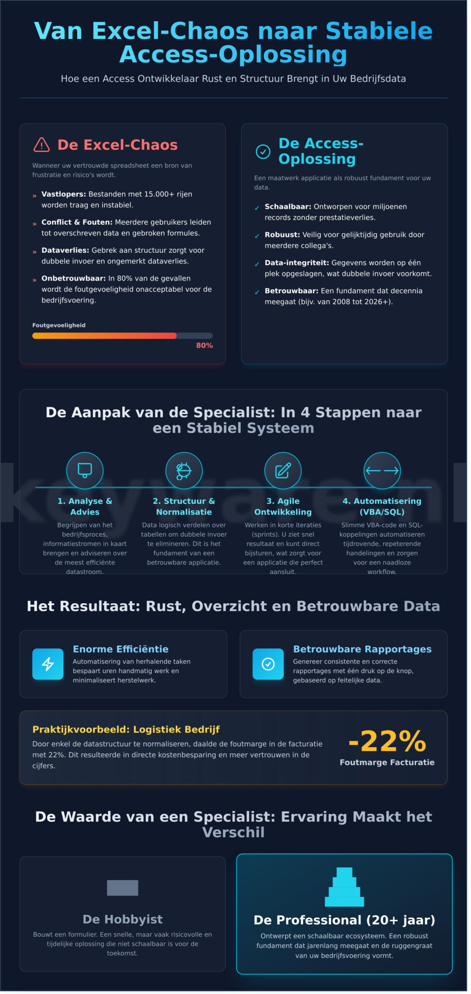 Wat doet een Access ontwikkelaar? Van Excel-chaos naar een gestroomlijnde database - Infographic